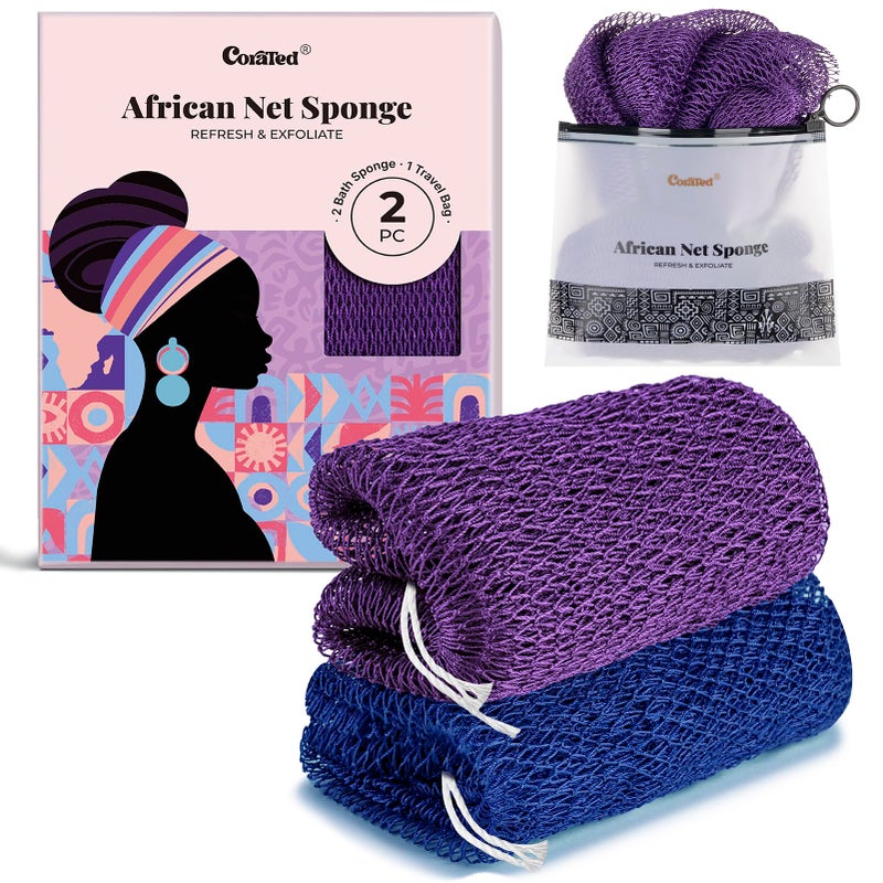 CORATED African Net Sponge with Knots Authentic, Shower Loofah Exfoliating Bath Sponge, Body Scrubber for Women and Men Daily Use Body Care, Travel Portable, Durable Bath Accessories for Bathroom - Image 1