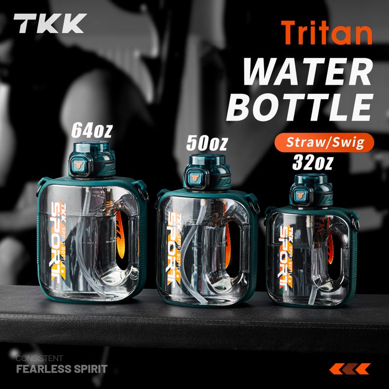 TKK Half Gallon Water Bottle Jug with Straw Large Capacity Plastic Water Bottle Dishwasher Safe 1/2 Gallon 50 Oz Water Bottle Jug BPA Free Tritan for Gym Yoga Travel Camping Outdoor - Image 1