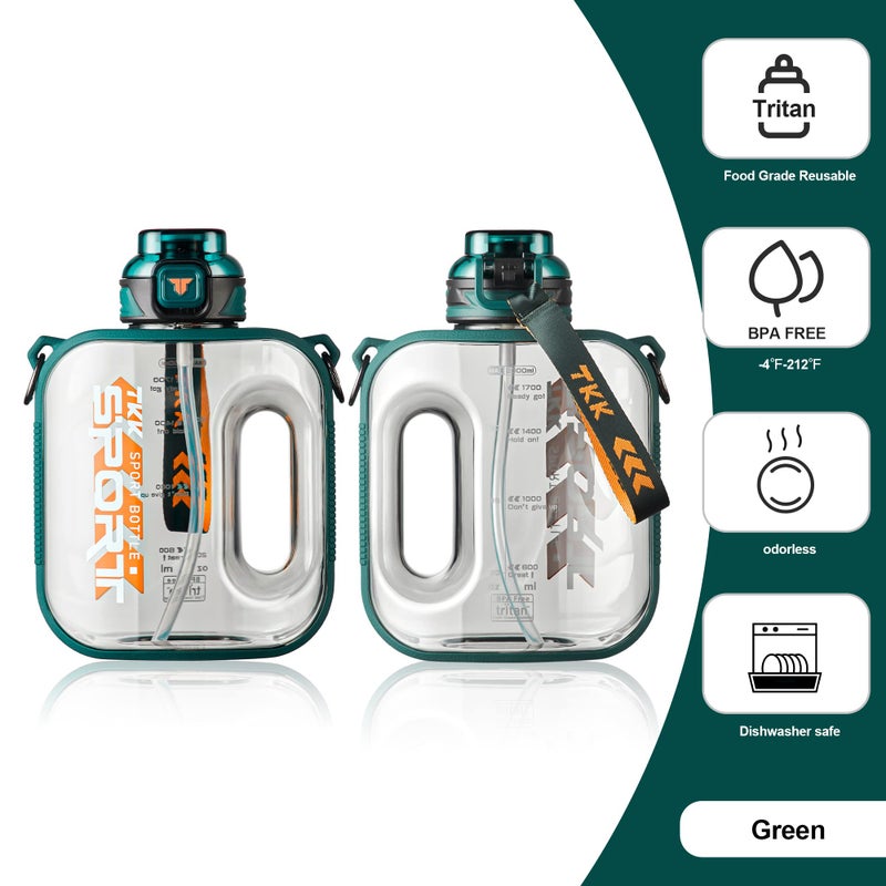 TKK Half Gallon Water Bottle Jug with Straw Large Capacity Plastic Water Bottle Dishwasher Safe 1/2 Gallon 50 Oz Water Bottle Jug BPA Free Tritan for Gym Yoga Travel Camping Outdoor - Image 2