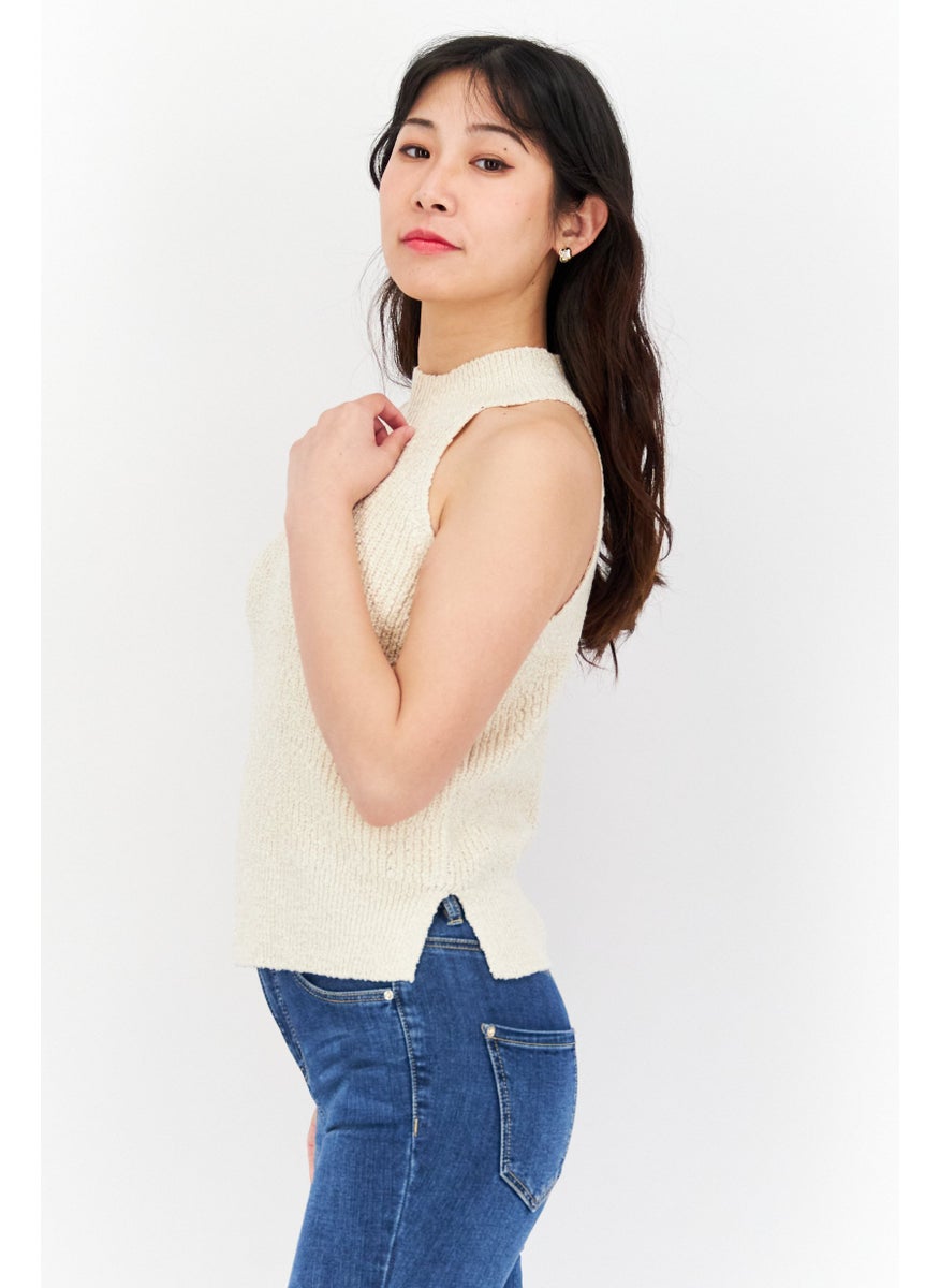 Gentle Fawn - Women Crew Neck Sleeveless Knitted Top, Cream - Image 1