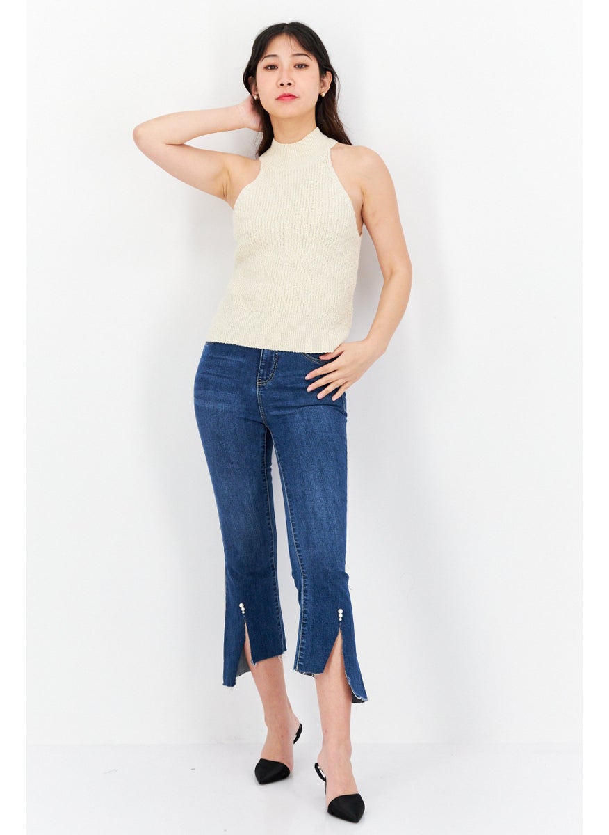 Gentle Fawn - Women Crew Neck Sleeveless Knitted Top, Cream - Image 1