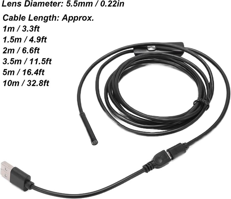 Wal front AN97-5.5 Endoscope Industrial Endoscope Camera with USB Port 5.5mm Lens IP67 70° Viewing Angle 1/9 Inch Sensor for Industrial Inspection((1M)) - Image 2