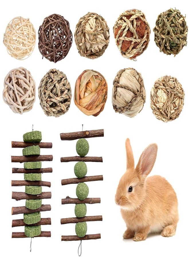 Morezi Rabbit chew Toys Bunny Toys for Rabbits Indoor 10 pcs Bunny chew Toys Balls 2 pcs Teeth Grinding Toy Great for Rabbits Guinea Pigs Chinchillas Hamsters mice Toys - Image 1