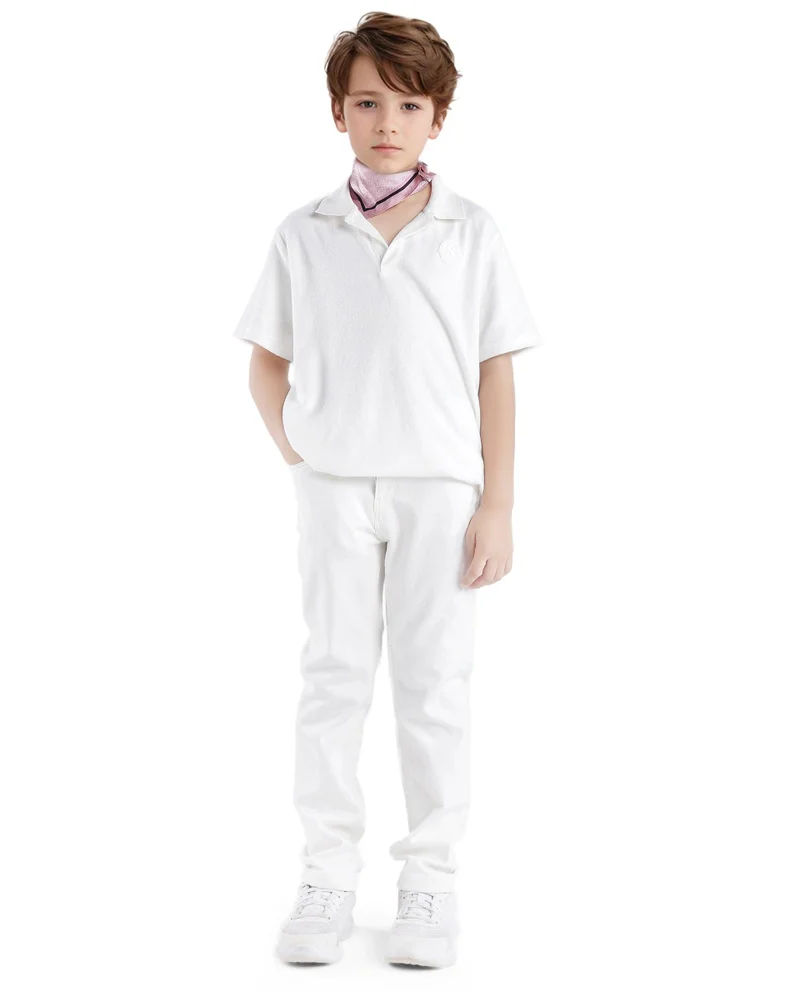 Rare Ones Rare Ones Kids Terry White Cotton Poly Short Sleeve Applique Polo
