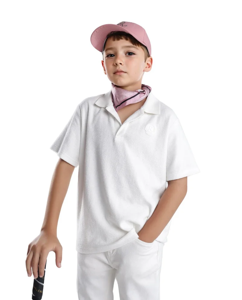 Rare Ones Rare Ones Kids Terry White Cotton Poly Short Sleeve Applique Polo