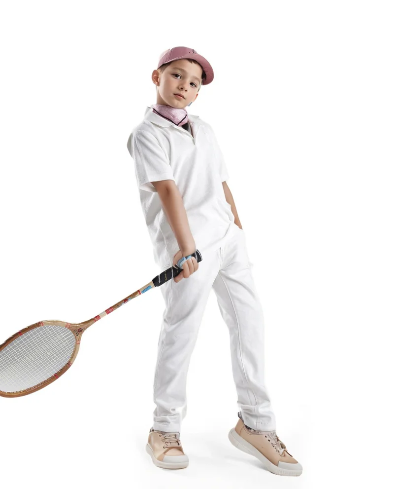 Rare Ones Rare Ones Kids Terry White Cotton Poly Short Sleeve Applique Polo