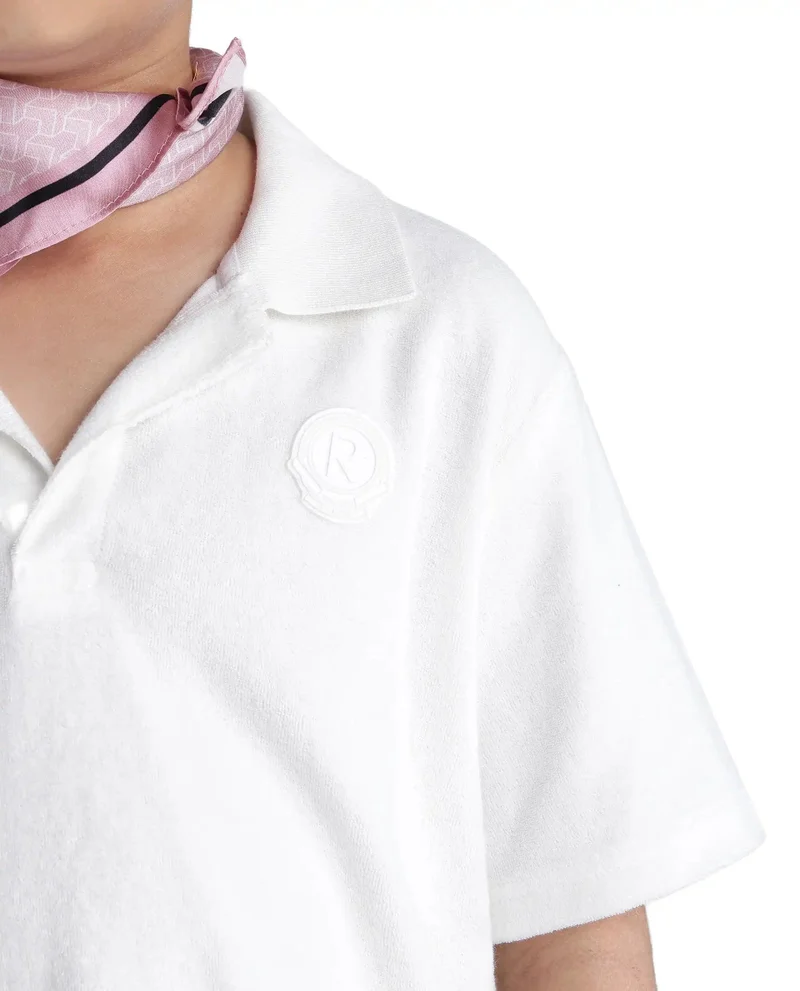 Rare Ones Rare Ones Kids Terry White Cotton Poly Short Sleeve Applique Polo