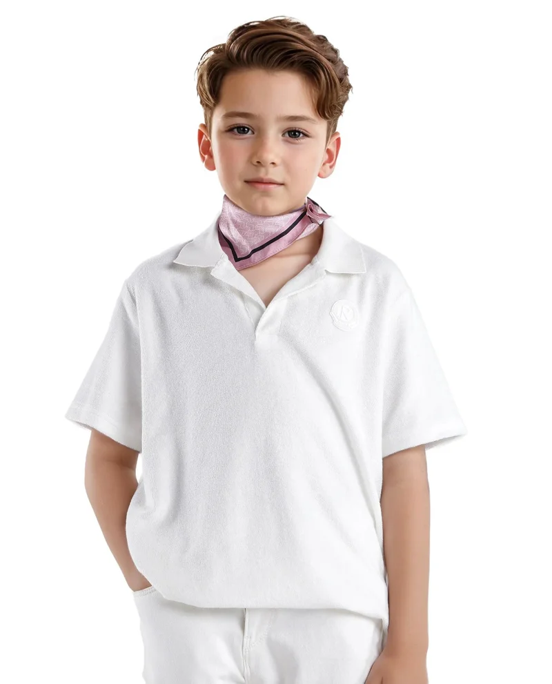 Rare Ones Rare Ones Kids Terry White Cotton Poly Short Sleeve Applique Polo