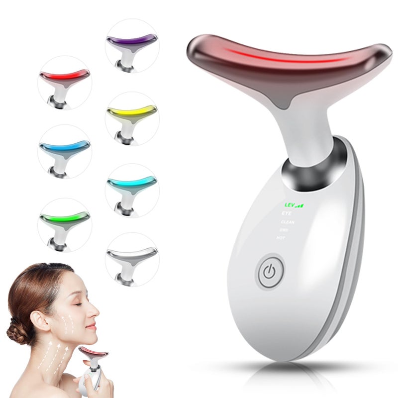 Yolopim Face Beauty Device Multifunctional Facial Massager 7 Color Portable Face Massager Tool for Skin Care Glossy White