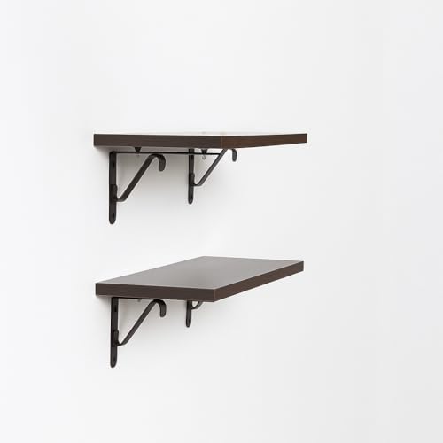 Heartily Set of 2 Wall Shelves with Metal Brackets | 15"x7" Engineered Wood Planks | Floating Wall Shelf for Living Room, Bedroom, Kitchen & Office – Dark Brown - Image 5