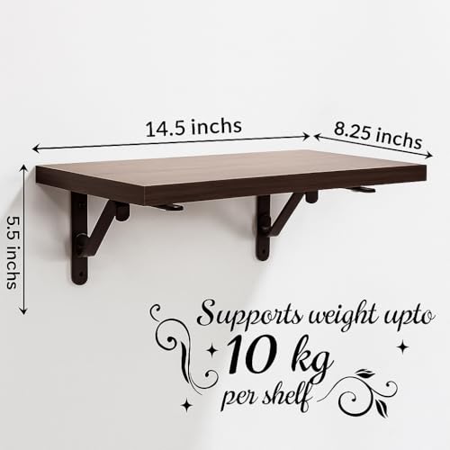 Heartily Set of 2 Wall Shelves with Metal Brackets | 15"x7" Engineered Wood Planks | Floating Wall Shelf for Living Room, Bedroom, Kitchen & Office – Dark Brown - Image 2