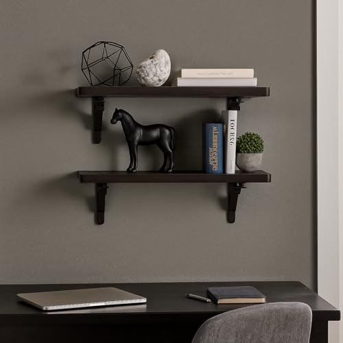 Heartily Set of 2 Wall Shelves with Metal Brackets | 15"x7" Engineered Wood Planks | Floating Wall Shelf for Living Room, Bedroom, Kitchen & Office – Dark Brown - Image 4