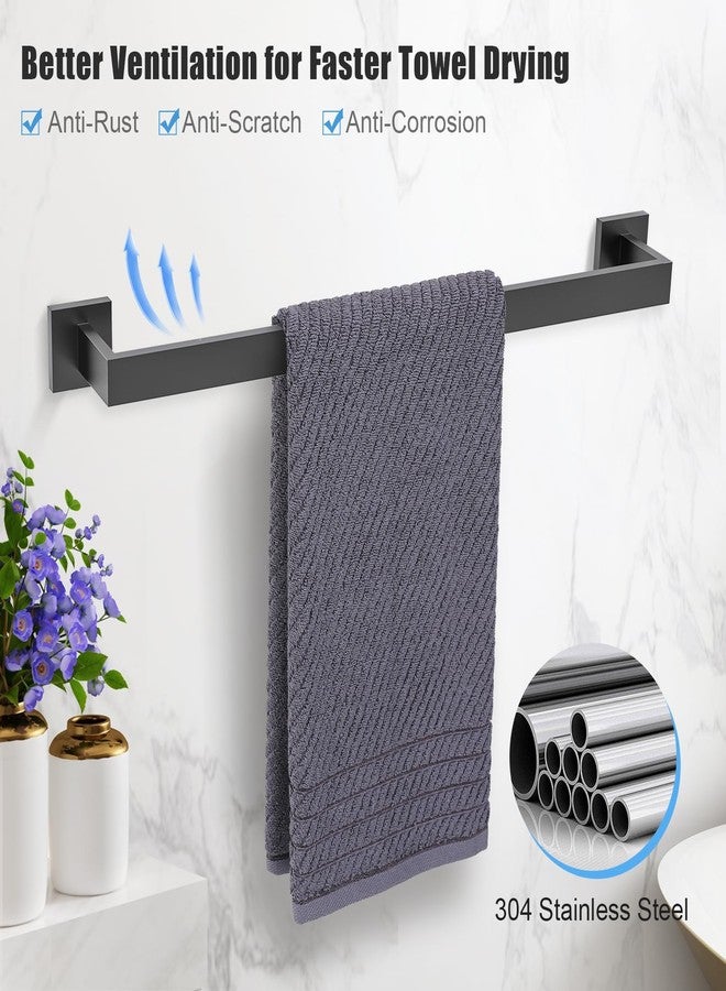 TURS Bathroom Hardware Set Black 4-Piece Towel Bar Set Include 24 Inch Towel Bar Hand Towel Holder Towel Hook Toilet Paper Holder with Shelf Wall Mounted Stainless Steel Bathroom Accessories Set - Image 2
