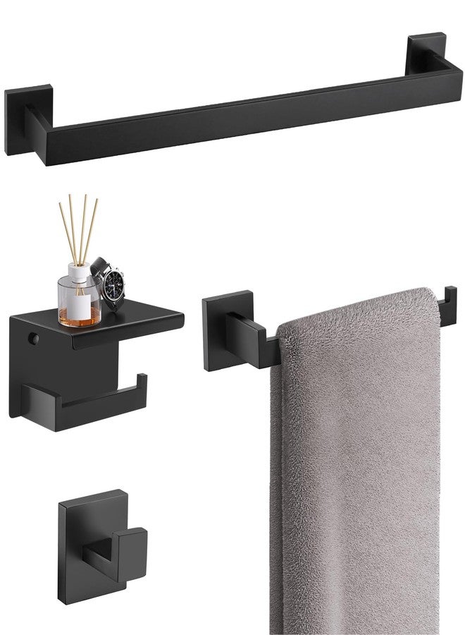 TURS Bathroom Hardware Set Black 4-Piece Towel Bar Set Include 24 Inch Towel Bar Hand Towel Holder Towel Hook Toilet Paper Holder with Shelf Wall Mounted Stainless Steel Bathroom Accessories Set - Image 1