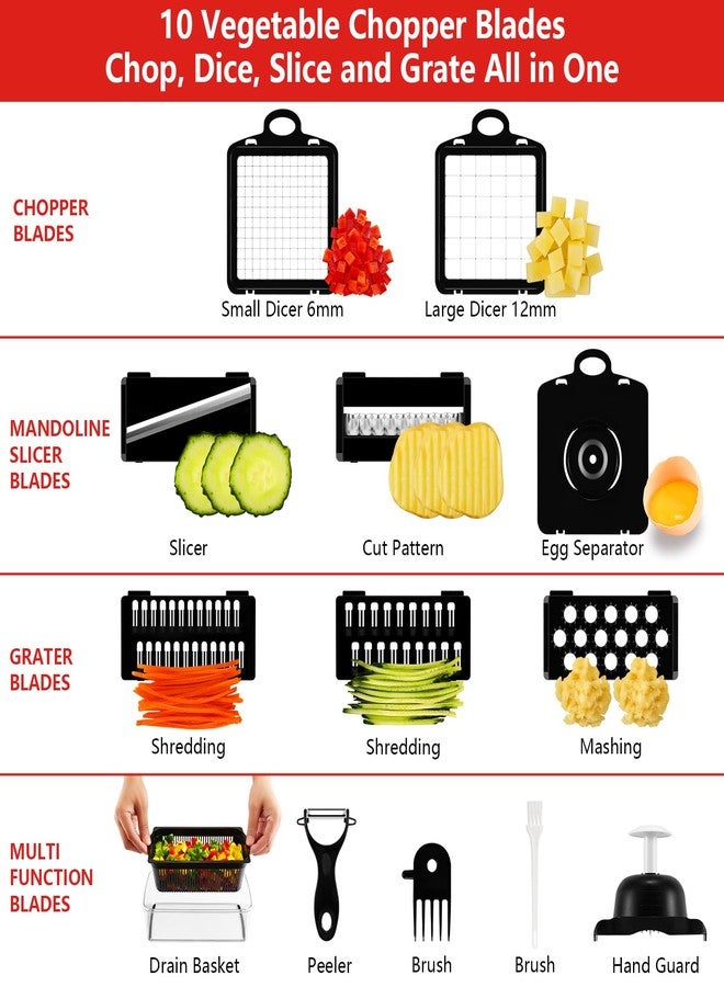 FIRAWER Professional Compact Vegetable Chopper, Veggie Chopper, Chopper Vegetable Cutter, Veggie Chopper with Container, Mandoline Slicer Dicer 9 Inserts - Image 2