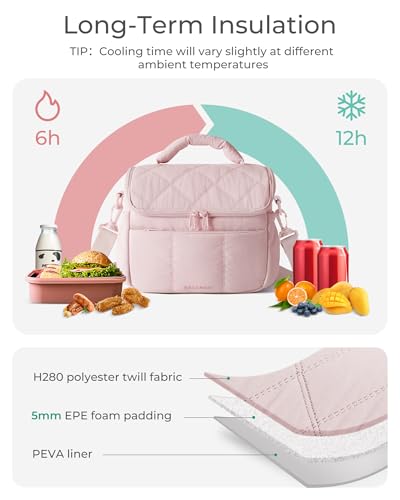 BAGSMART Insulated Lunch Bags for Women Cute Quilted Lunch Box Lightweight Puffy Padded Waterproof Lunch Tote Reusable Lunch Cooler for Work Picnic Travel Brown Checkerboard - Image 3