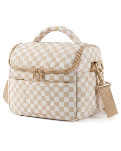 BAGSMART Insulated Lunch Bags for Women Cute Quilted Lunch Box Lightweight Puffy Padded Waterproof Lunch Tote Reusable Lunch Cooler for Work Picnic Travel Brown Checkerboard - Image 1