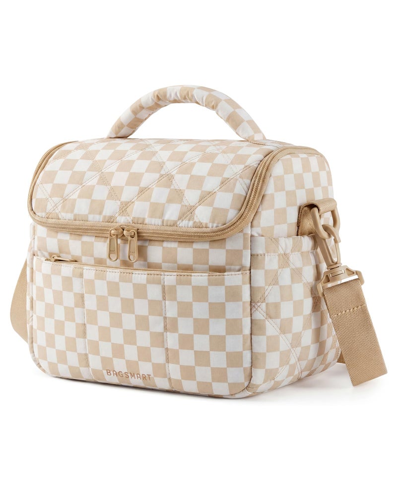 BAGSMART Insulated Lunch Bags for Women Cute Quilted Lunch Box Lightweight Puffy Padded Waterproof Lunch Tote Reusable Lunch Cooler for Work Picnic Travel Brown Checkerboard - Image 2