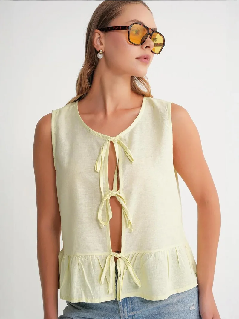MixRay Mixray Frilly Tie Front Blouse