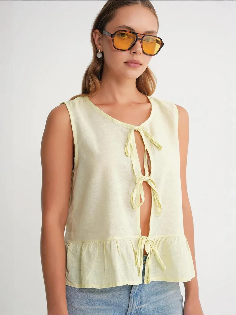 MixRay Mixray Frilly Tie Front Blouse