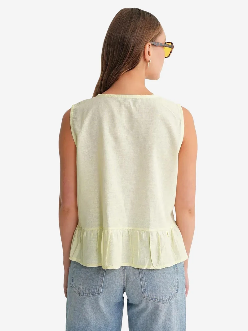 Mixray Lemon Yellow Mixray Frilly Tie Front Blouse for Women | Best Price UAE