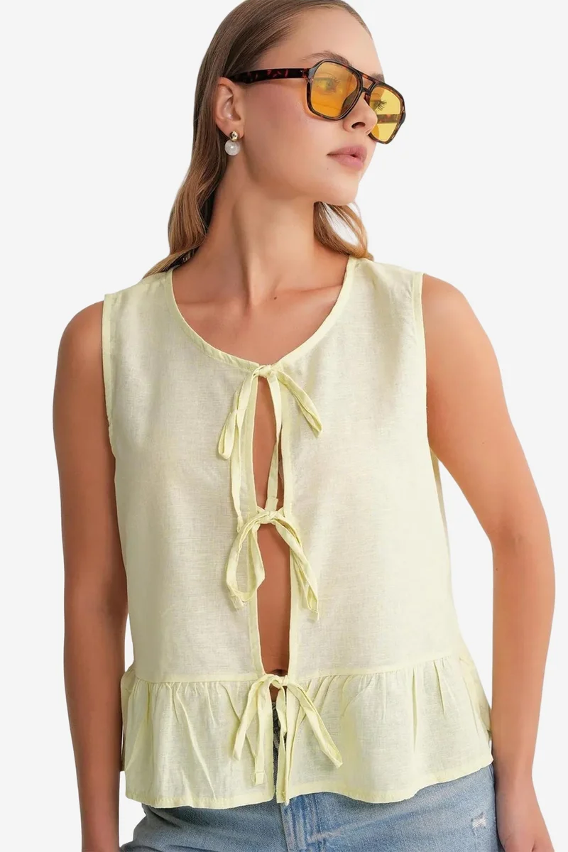 Mixray Mixray Frilly Tie Front Blouse