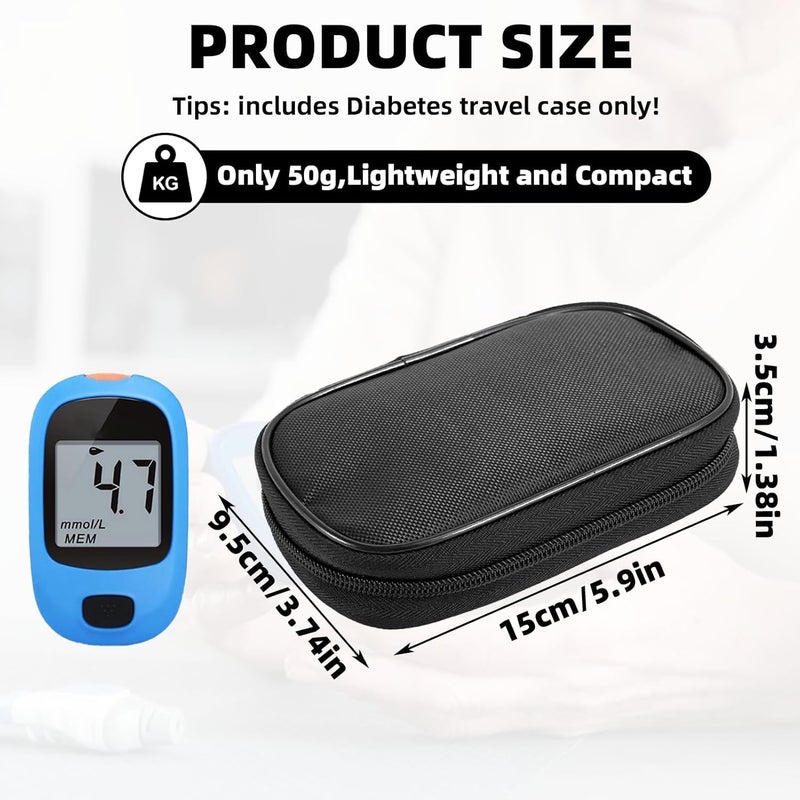 HFCOONY Diabetic Travel Case & Organizer, Portable Diabetes Testing Kit Case, Insulin Pen Travel Bag for Glucose Monitor, Glucometer, Test Strips, Needles, Medical Supplies Storage Pouch, Black - Image 2