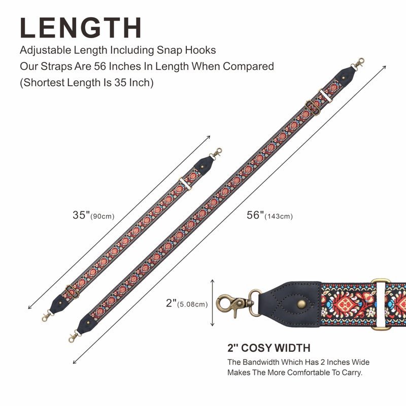 Nefelibata Purse Strap-2" Crazy Horse Leather Wide Shoulder Strap Adjustable Replacement,Retro knit Embroidery Multi-pattern Crossbody Bag Straps for Handbag,Crossbody Bags(Leather Red Embroidery) - Image 5