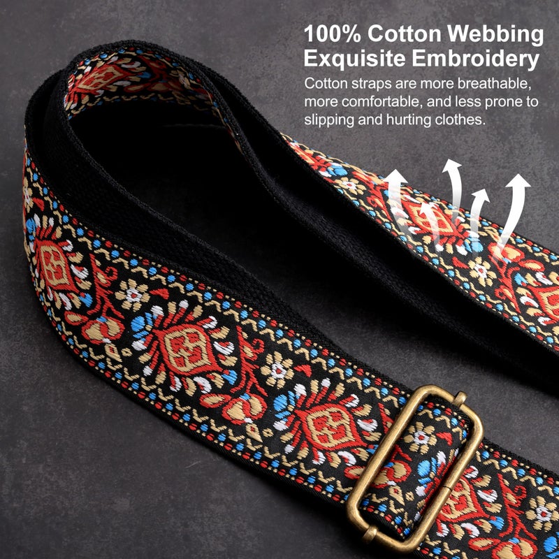 Nefelibata Purse Strap-2" Crazy Horse Leather Wide Shoulder Strap Adjustable Replacement,Retro knit Embroidery Multi-pattern Crossbody Bag Straps for Handbag,Crossbody Bags(Leather Red Embroidery) - Image 4