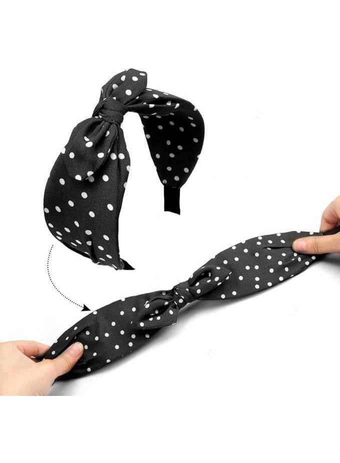 Polka Dot Bow Headband, Wide Knot Design, 3-Pack in Navy Blue, Black,red - Image 5