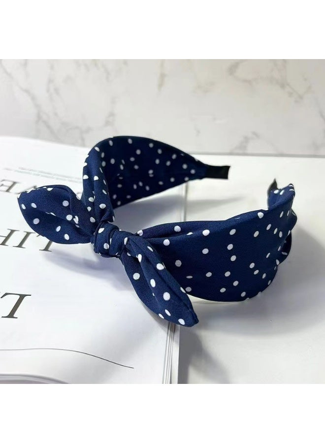 Polka Dot Bow Headband, Wide Knot Design, 3-Pack in Navy Blue, Black,red - Image 4