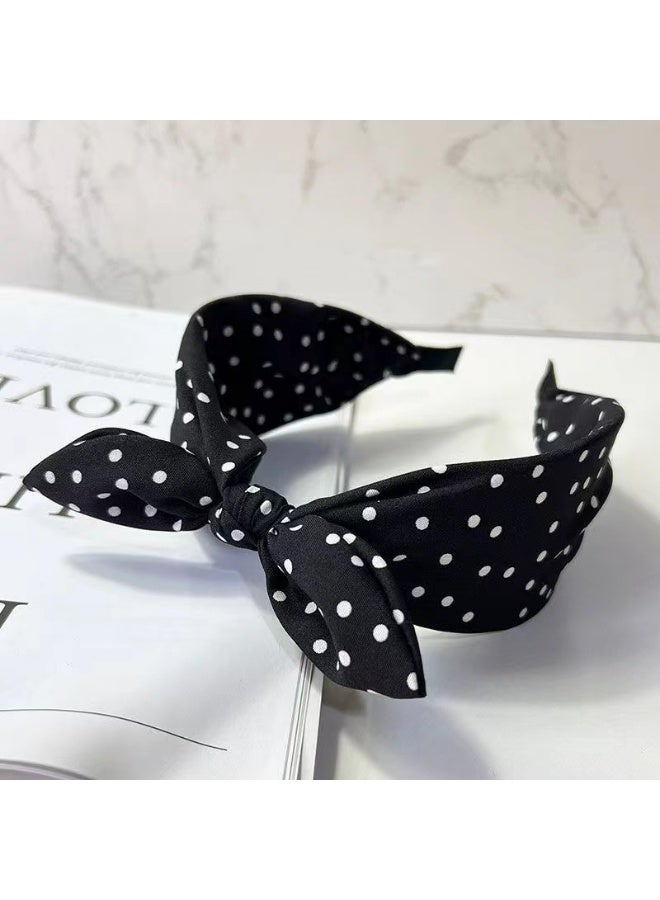 Polka Dot Bow Headband, Wide Knot Design, 3-Pack in Navy Blue, Black,red - Image 2
