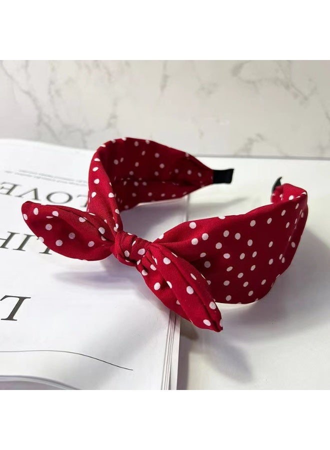 Polka Dot Bow Headband, Wide Knot Design, 3-Pack in Navy Blue, Black,red - Image 3