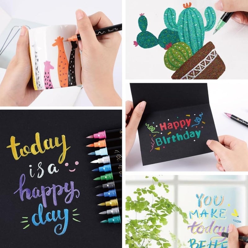 PROBABE Metallic Brush Marker Pen Set for Kids 12 Vibrant Dual Tip Colors for Art, Craft & Calligraphy | Premium Artist Brush Pens for DIY Projects, Scrapbooking, Card Making - Image 4