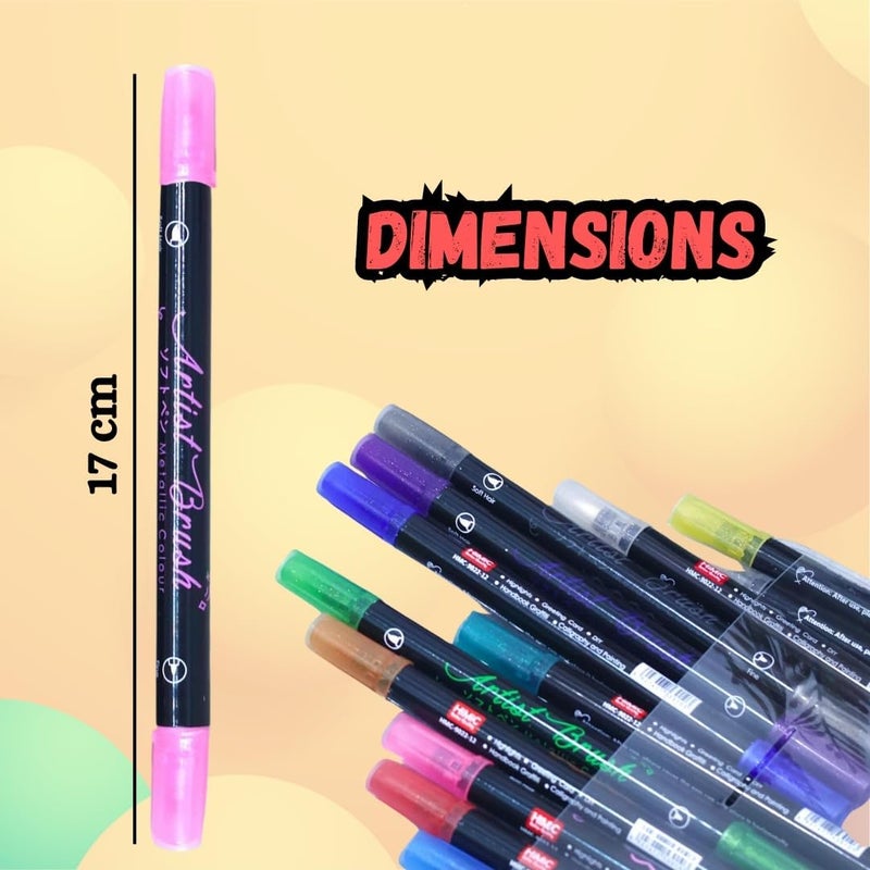 PROBABE Metallic Brush Marker Pen Set for Kids 12 Vibrant Dual Tip Colors for Art, Craft & Calligraphy | Premium Artist Brush Pens for DIY Projects, Scrapbooking, Card Making - Image 5