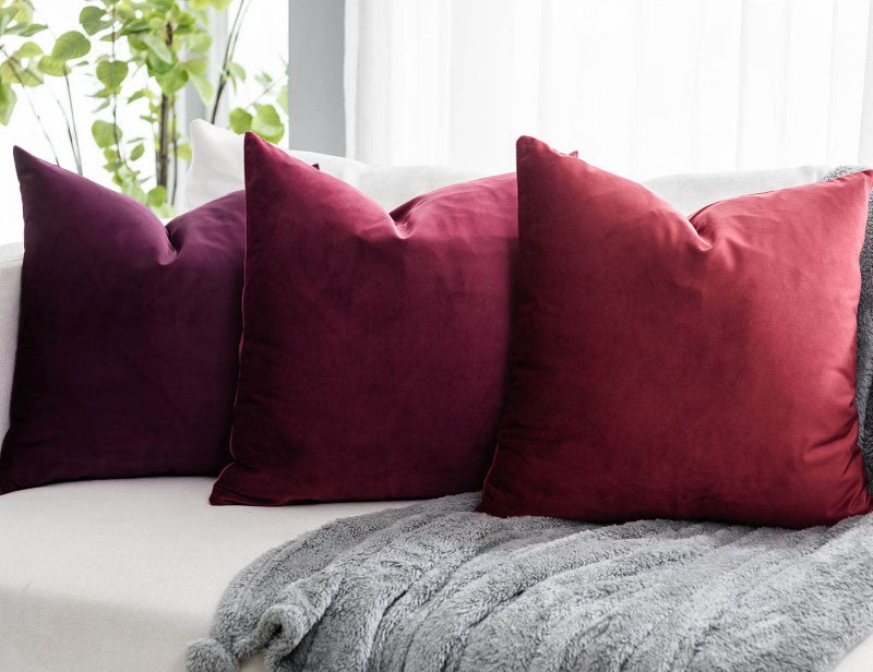 QUAFOO Eggplant Purple Decorative Velvet Throw Pillow Covers 20x20 inch Set of 2 with Zipper Luxury Soft Solid Square Cushion Covers Case for Sofa Couch Bed Living Room - Image 2