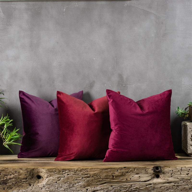 QUAFOO Eggplant Purple Decorative Velvet Throw Pillow Covers 20x20 inch Set of 2 with Zipper Luxury Soft Solid Square Cushion Covers Case for Sofa Couch Bed Living Room - Image 3