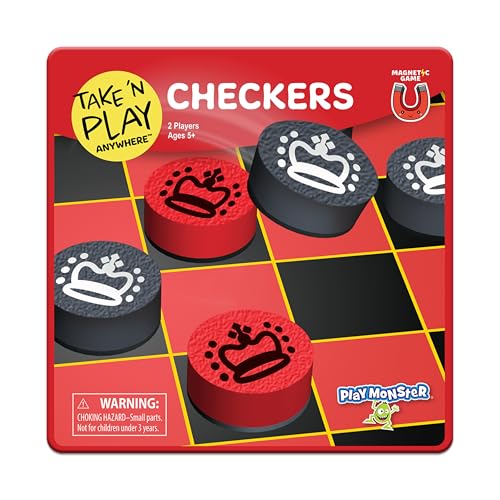 PlayMonster Take N Play Anywhere Checkers Magnetic Travel Game Fun on The Go for Ages 4 - Image 1