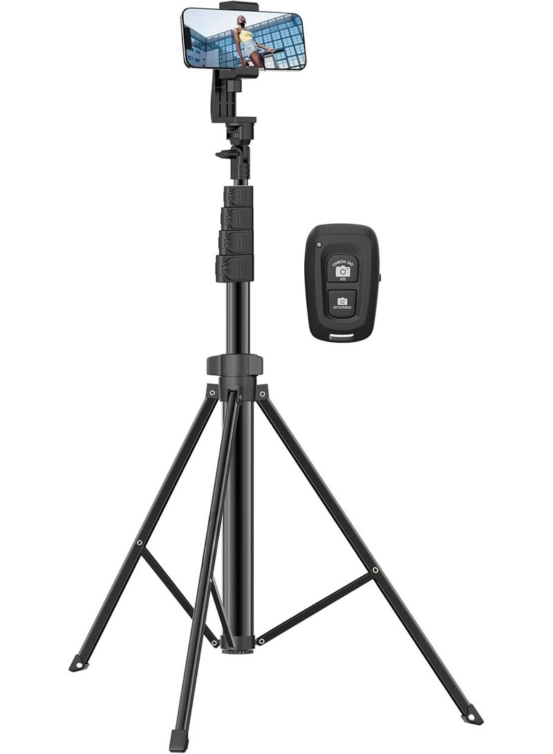 67" Aluminium Tripod with Bluetooth Remote – Mobile Holder & Stand for Ring Light, GoPro, Cameras, and Video Recording - Image 1