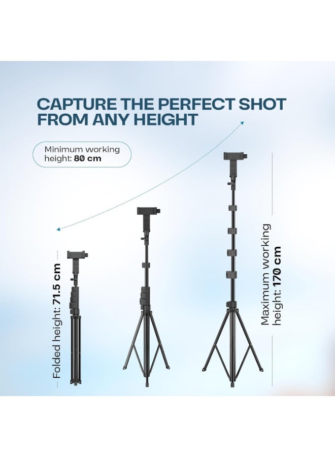 67" Aluminium Tripod with Bluetooth Remote – Mobile Holder & Stand for Ring Light, GoPro, Cameras, and Video Recording - Image 4