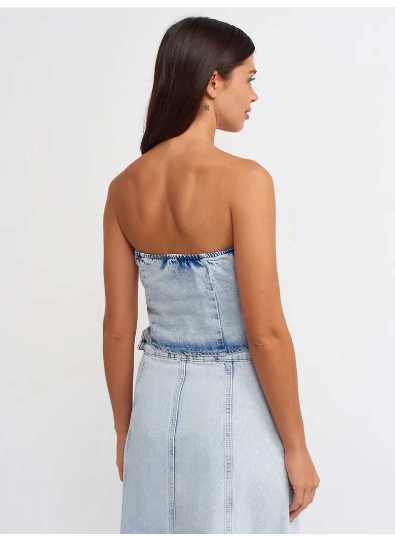 ديلفين 50703 Short Denim Vest with Float Front-Blue