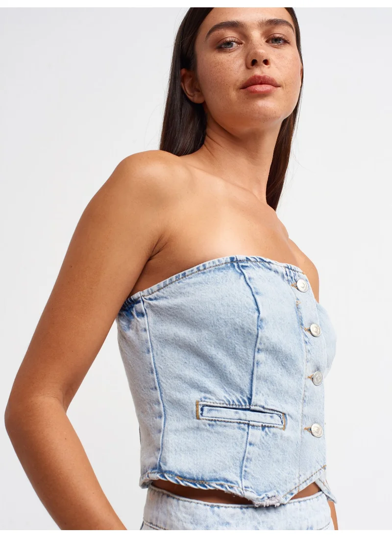 Dilvin 50703 Short Denim Vest with Float Front-Blue