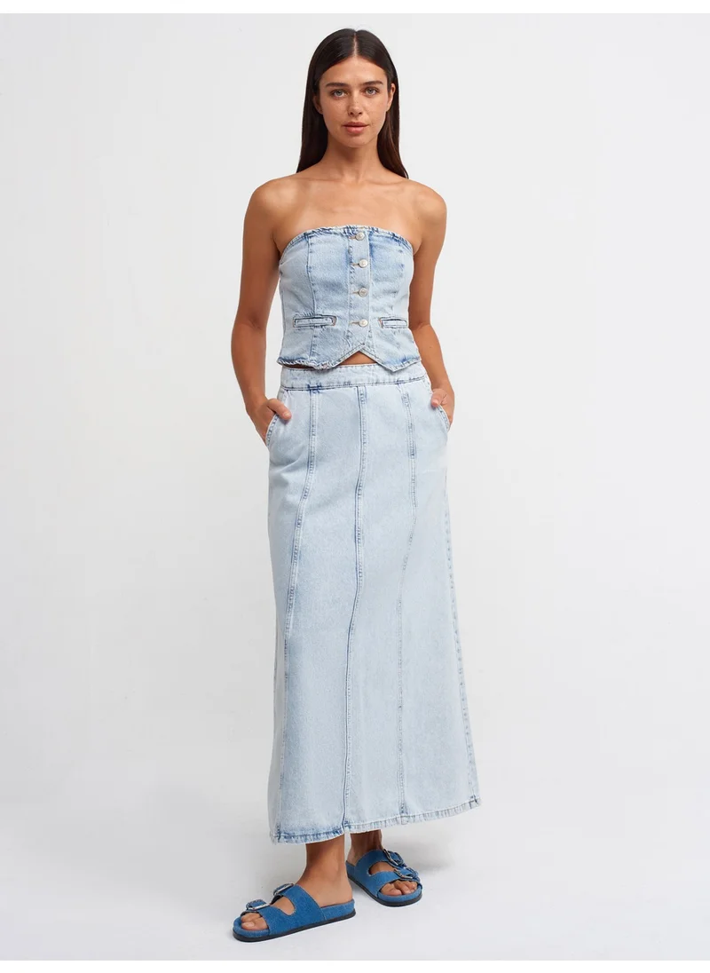 Dilvin 50703 Short Denim Vest with Float Front-Blue