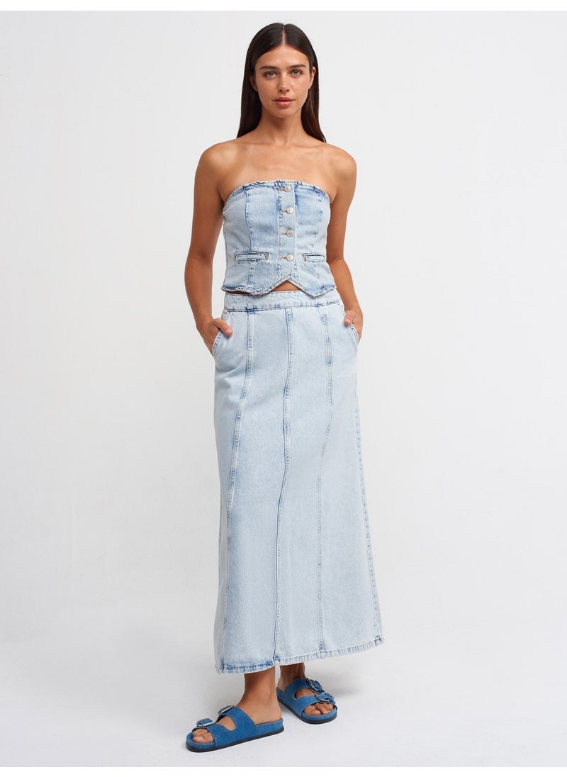 Dilvin - 50703 Short Denim Vest with Float Front-Blue - Image 1