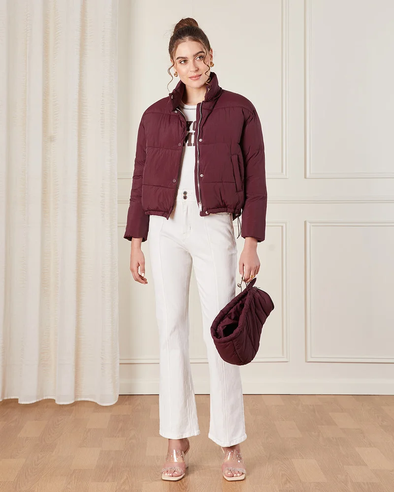 Redtag Women Burgundy Puffer Jacket