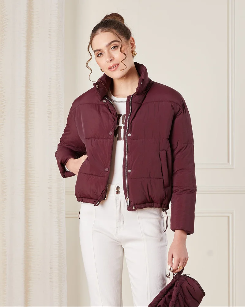 Redtag Women Burgundy Puffer Jacket