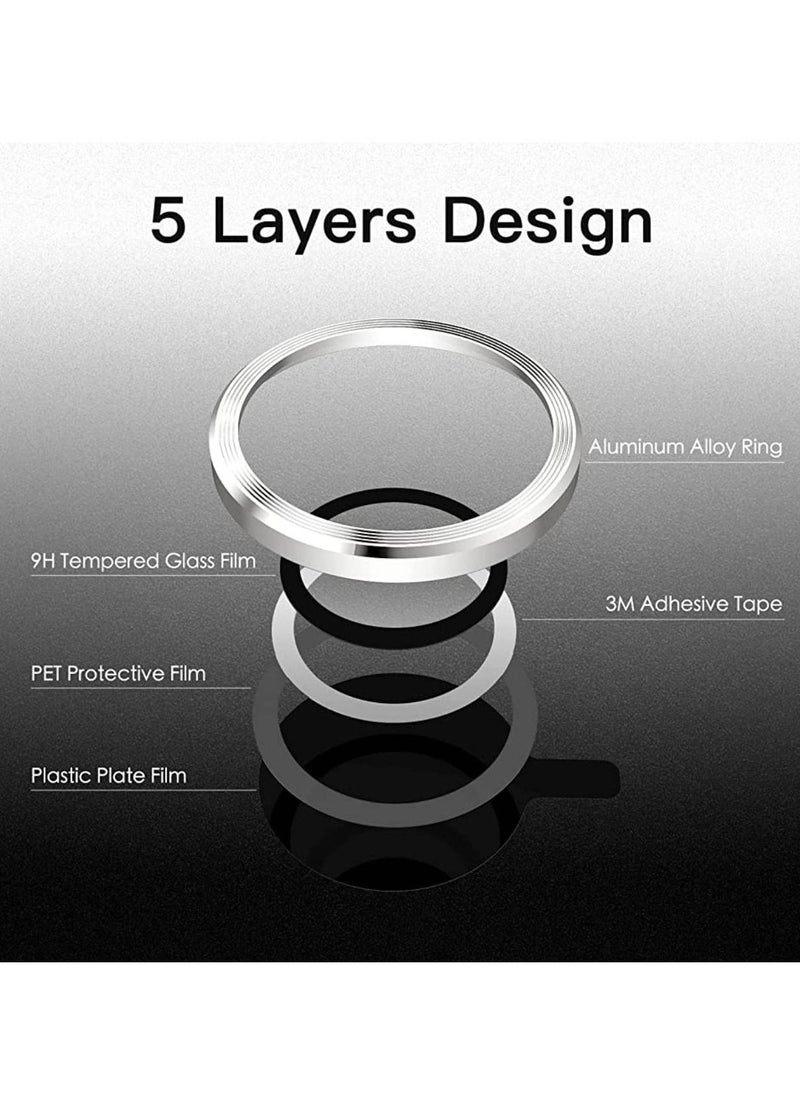 Generic - Camera Protector for iPhone 13, iPhone 13 Mini Camera Lens Protector Metal Frame + Tempered Glass - Silver - Image 1