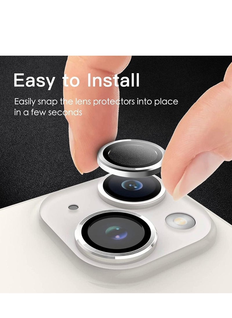 Generic - Camera Protector for iPhone 13, iPhone 13 Mini Camera Lens Protector Metal Frame + Tempered Glass - Silver - Image 1