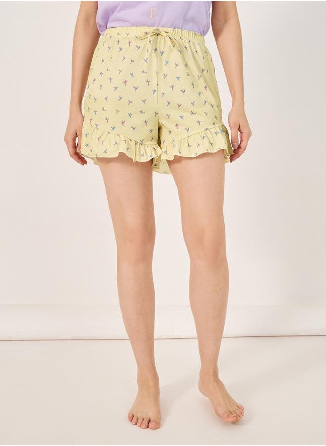 Styli - Love Slogan T-Shirt and Printed Ruffled Hem Shorts Set - Image 1