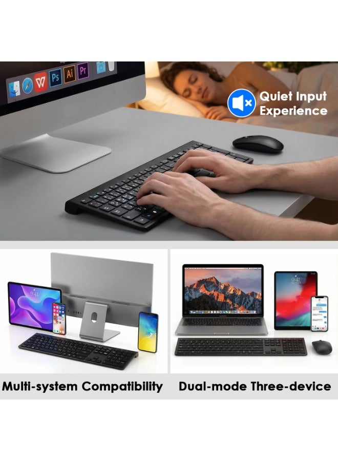 Yakiter Arabic/English Keyboard and Mouse Rechargeable,Yakiter USB A & Type C Receiver 2.4G Wireless Mouse and keyboard,Type C charging Computer Keyboard and Mouse for PC, Laptop, Desktop, Phone（Black） - Image 4